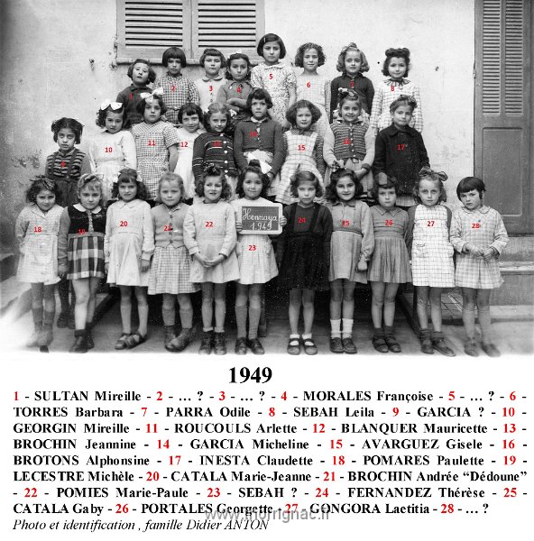 classe FILLES 1949.jpg - Classe de filles d'Hennaya en 1949 - Photo et identification, famille Didier Anton